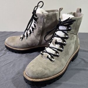 A New Day Leighton Women's 8.5 Sherpa Tongue Boots Hiking Combat Gray Faux Suede